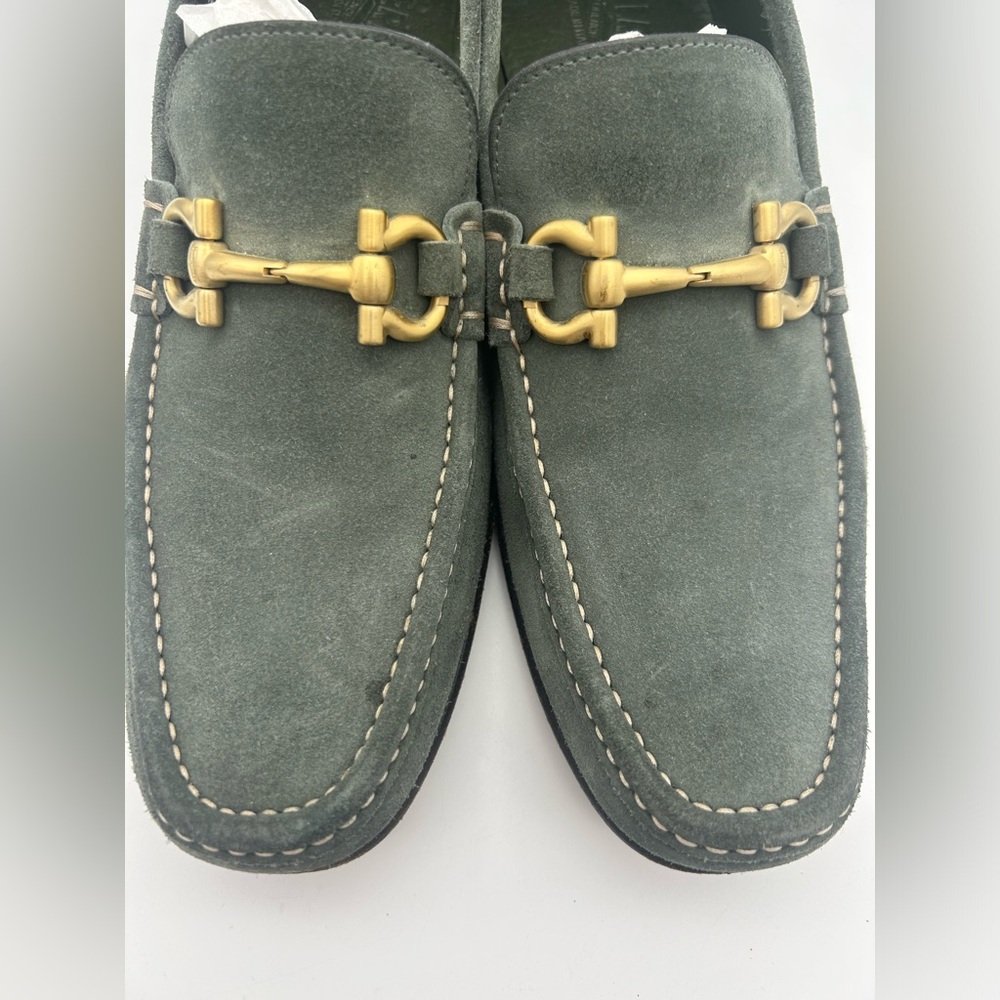 Salvatore Ferragamo Gancini Bit Loafers Men's US 9 D Green Suede Leather Gold - Picture 13 of 16